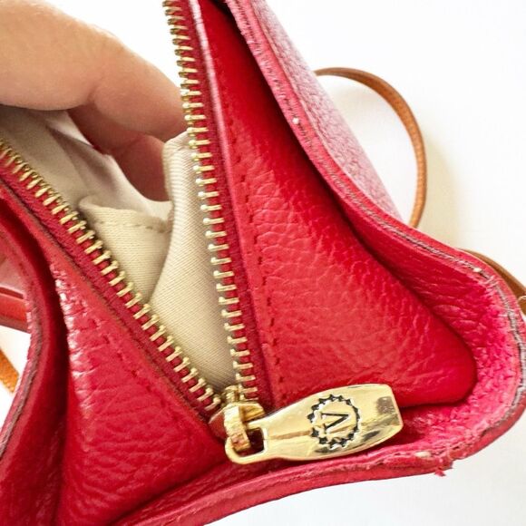 Valentina Zip Around Crossbody Handbag Red Pebbled Leather 2 Straps Italy Nice! - Picture 11 of 14